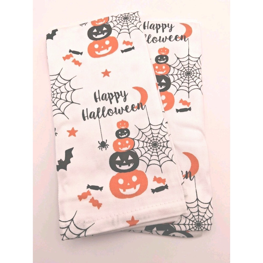 (2) NEW Utopia Kitchen Halloween White Cloth Napkins w/Festive Designs 18x18